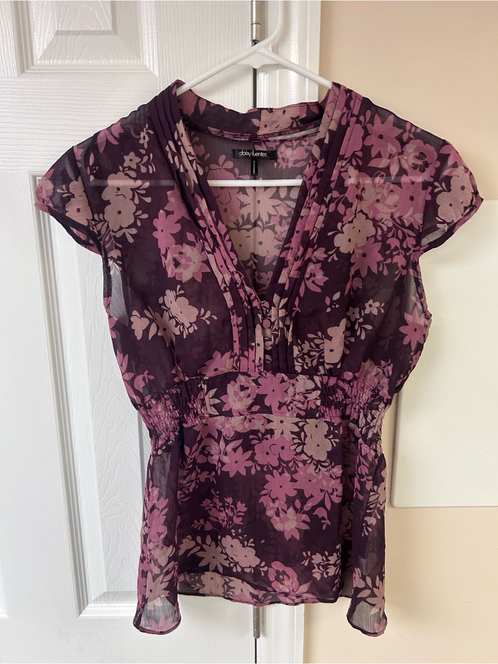 Daisy Fuentes Floral Sheer Y2K 90s Short Sleeve Blouse
